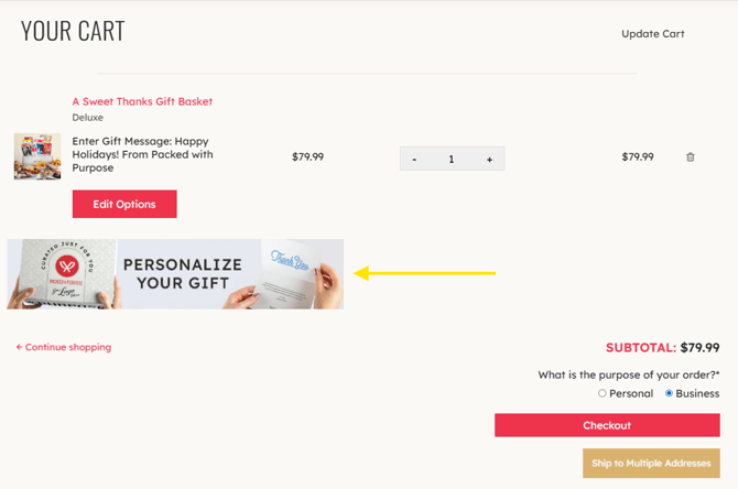 Select Personalize Your Gift in the Cart