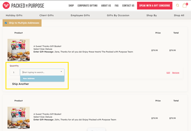 Select Quantity and Add Address